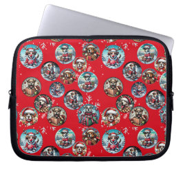 Rode illustratieve sneeuwvlok en honden Santa gift Laptop Sleeve