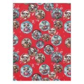 Rode illustratieve sneeuwvlok en honden Santa gift Tafelkleed (Voorkant)