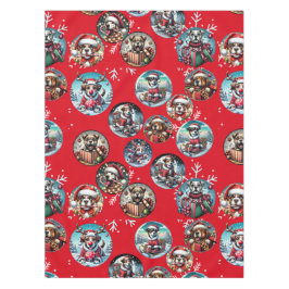 Rode illustratieve sneeuwvlok en honden Santa gift Tafelkleed