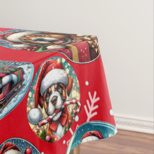 Rode illustratieve sneeuwvlok en honden Santa gift Tafelkleed