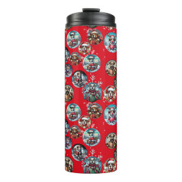 Rode illustratieve sneeuwvlok en honden Santa gift Thermosbeker