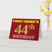 Rode, imitatiegoud "44th BIRTHDAY", geboortedag Ka Kaart (Gele Bloem)