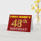 Rode, imitatiegoud "48e BIRTHDAY", geboortedag Kaa Kaart (Gele Bloem)