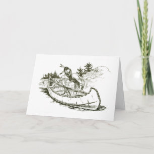 Rode Indiaan met kano Feestdagen Kaart