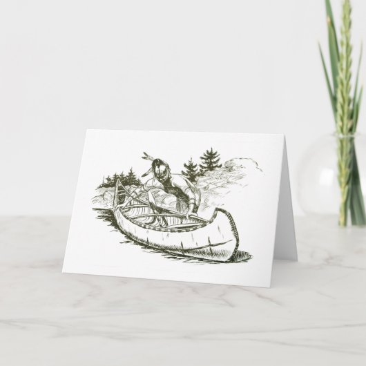 Rode Indiaan met kano Feestdagen Kaart (Voorkant)