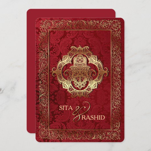 Rode Indiase bruiloft - Uitnodiging Kaart (Voorkant / Achterkant)