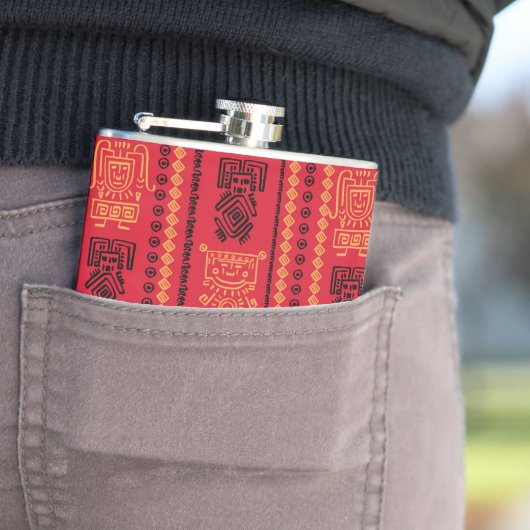 Rode inheemse patroon etnische stam Boho cultuur Heupfles (Voorbeeld)