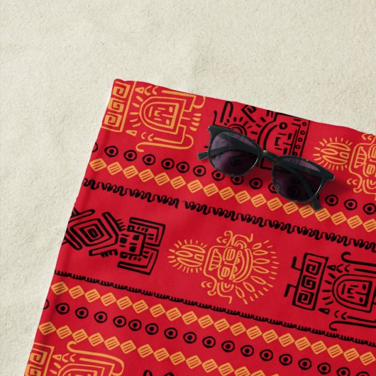 Rode inheemse patroon etnische stam Boho cultuur Strandlaken (In situ)