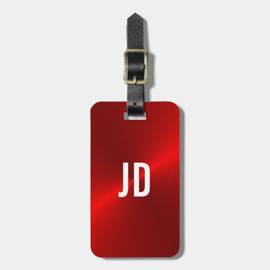 Rode Initiaal met metalen monogram, geborsteld Bagagelabel (Voorkant verticaal)