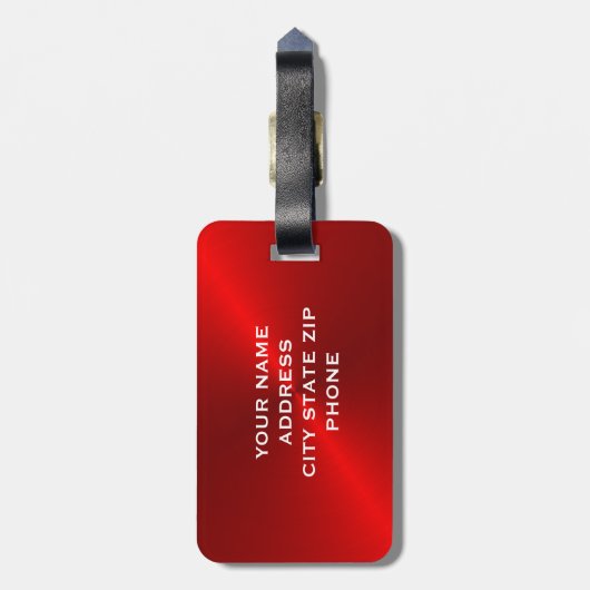 Rode Initiaal met metalen monogram, geborsteld Bagagelabel (Achterkant verticaal)