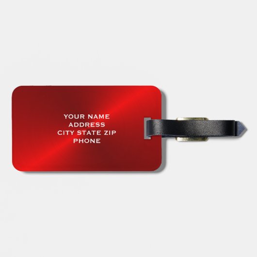 Rode Initialen met metalen monogram, geborsteld Bagagelabel (Achterkant horizontaal)