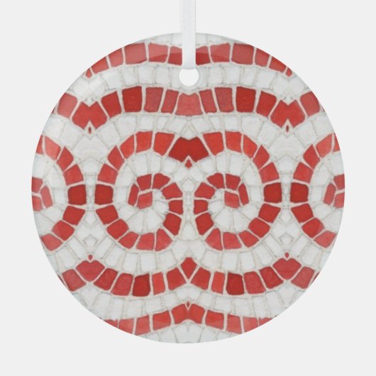 RODE IONISCHE MOZAÏEK Glazen Cirkel Ornament (Voorkant)
