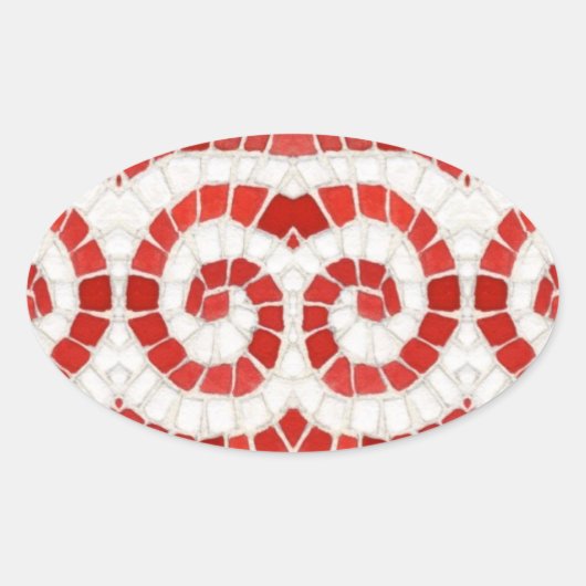 RODE IONISCHE MOZAÏEK Ovale Stickers (Voorkant)