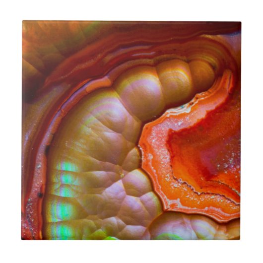 Rode iriserende Vuur Opal Tegeltje (Voorkant)