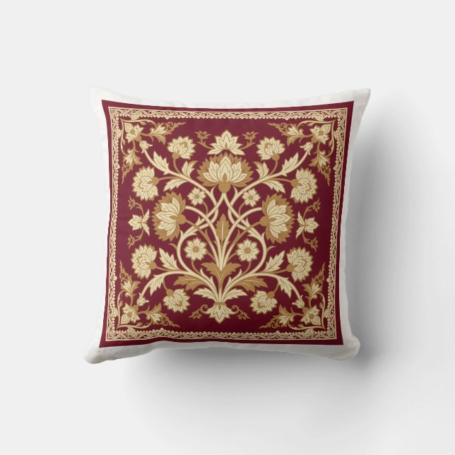 Rode Islamitische Bloemenkussen Kussen (Achterkant)