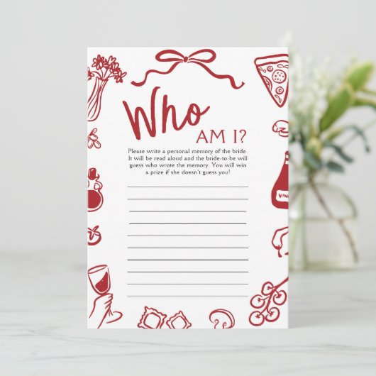 Rode Italiaan Hand getrokken Wie ben ik Vrijgezell Kaart (Staand voorkant)