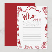 Rode Italiaan Hand getrokken Wie ben ik Vrijgezell Kaart (Voorkant / Achterkant)