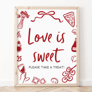 Rode Italiaans handgetekend pizza Love is Sweet bo Poster