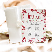 Rode Italiaanse Baby naam Match Baby shower spel Kaart