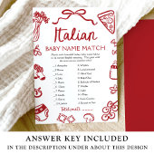 Rode Italiaanse Baby naam Match Baby shower spel Kaart