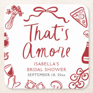 Rode Italiaanse Dat is Amore Pizza Pasta Bruidsfee Kartonnen Onderzetters