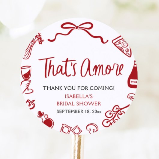Rode Italiaanse Dat is Amore Pizza Pasta Bruidsuit Ronde Sticker