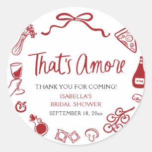 Rode Italiaanse Dat is Amore Pizza Pasta Bruidsuit Ronde Sticker