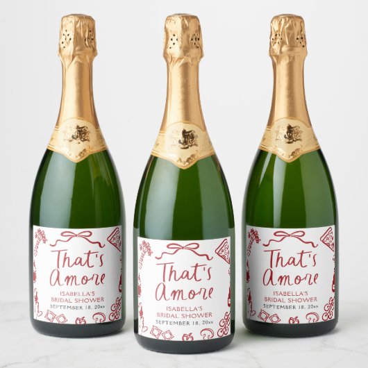Rode Italiaanse Dat is Amore Pizza Pasta Bruidsuit Sparkling Wijnetiket (Flessen)
