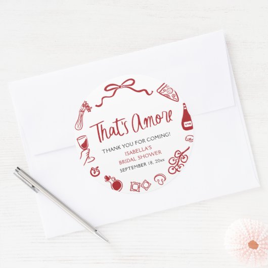 Rode Italiaanse Dat is Liefde Pizza Pasta Bruidsme Ronde Sticker (Envelop)