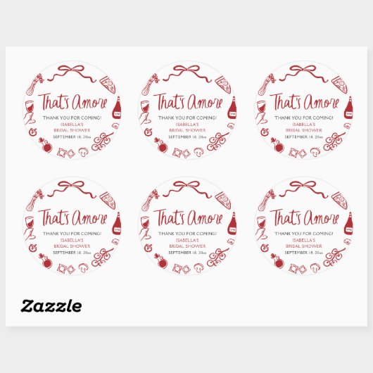 Rode Italiaanse Dat is Liefde Pizza Pasta Bruidsme Ronde Sticker (Vel)