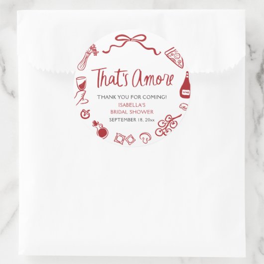 Rode Italiaanse Dat is Liefde Pizza Pasta Bruidsme Ronde Sticker (Tas)