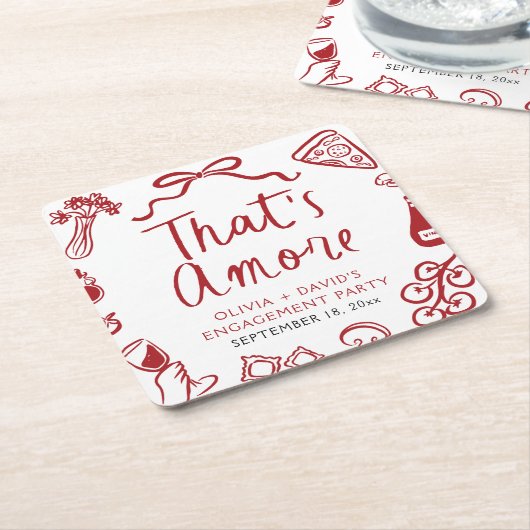 Rode Italiaanse Dat-is-liefde Pizza Verloving Fees Kartonnen Onderzetters (Schuin)