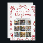 Rode Italiaanse hand getekend hoe oud het bruidego Kaart<br><div class="desc">🍕 Dat is Amore – Hoe oud was de bruidegom? Spel – Italiaans geïnspireerde gokspel met 9 Schattigee Throwback-foto's! 📸 Breng de lach met dit charmante rode handgetekende Italiaans "Hoe oud was de bruidegom?" vrijgezellenfeest spel! Ontworpen met grillige pizza's, wijn en doodles met een meer thema, nodigt dit spel in...</div>