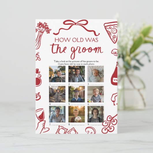 Rode Italiaanse hand getekend hoe oud het bruidego Kaart (Staand voorkant)