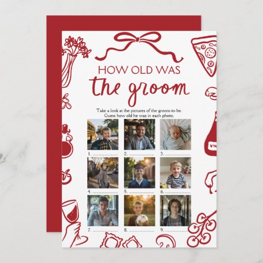Rode Italiaanse hand getekend hoe oud het bruidego Kaart (Voorkant / Achterkant)