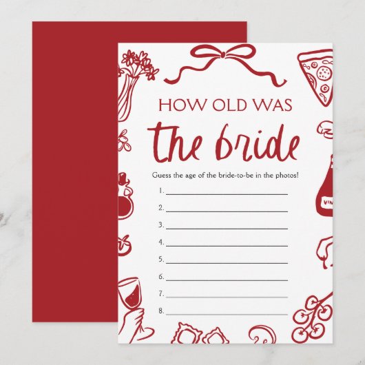 Rode Italiaanse hand getekend hoe oud het bruidspe Kaart (Voorkant / Achterkant)