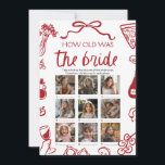 Rode Italiaanse hand getekend hoe oud het bruidspe Kaart<br><div class="desc">🍕 Dat is Amore – Hoe oud was de bruid? Game – Een stukje nostalgisch plezier met Italiaanse flair! 📸💍 Voeg een beetje nostalgie toe aan je vrijgezellenfeest met dit grillige rood-witte handgetekende Italiaans "Hoe oud was de bruid?" spel! Met speelse pizzadoodles, amore-vibes en wijndrinkcharme nodigt dit spel gasten uit...</div>