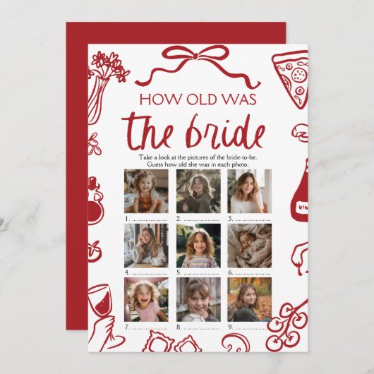 Rode Italiaanse hand getekend hoe oud het bruidspe Kaart (Voorkant / Achterkant)