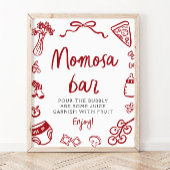 Rode Italiaanse Hand getrokken Pizza Pasta Momosa Poster