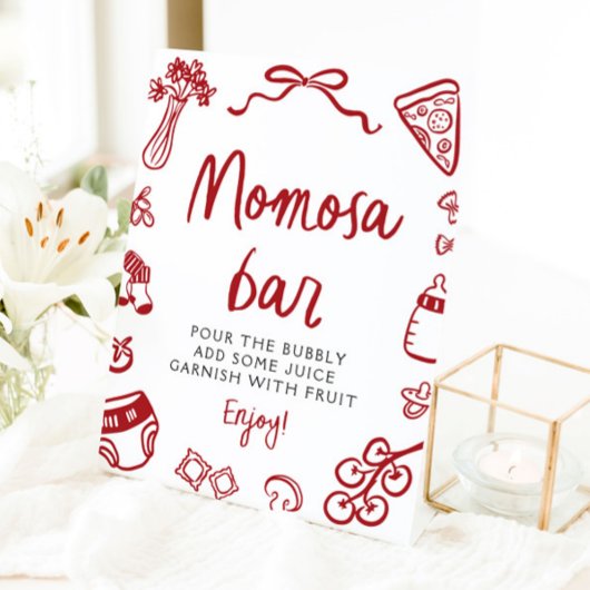 Rode Italiaanse Hand getrokken Pizza Pasta Momosa  Reclamebord Met Voetstuk