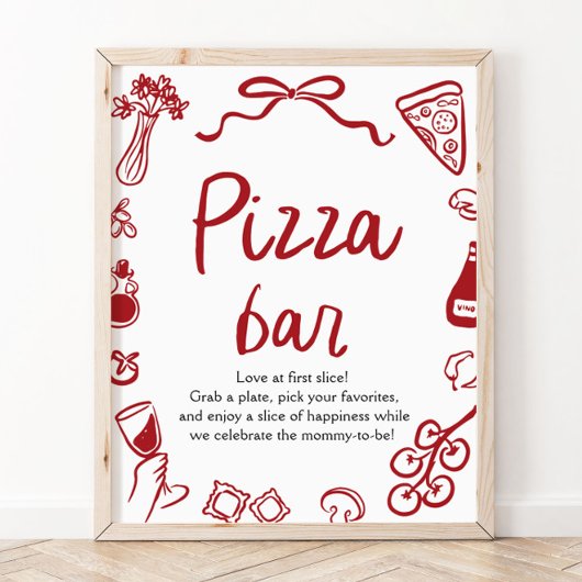 Rode Italiaanse handgetekende 'Dat is amore' pizza Poster