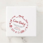 Rode Italiaanse handgetekende Pizza Ciao Baby Baby Bedankjes Labels (In situ)