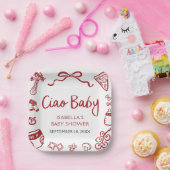 Rode Italiaanse handgetekende Pizza Ciao Baby Baby Papieren Bordje (Feest)