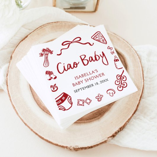Rode Italiaanse handgetekende Pizza Ciao Baby Baby Servet