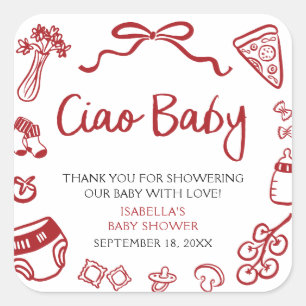 Rode Italiaanse Handgetekende Pizza Ciao Baby Baby Vierkante Sticker