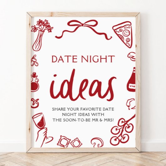 Rode Italiaanse Pizza Date Night Ideas Bruidsfeest Poster