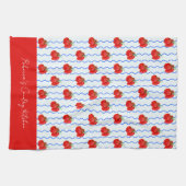 Rode Italiaanse Plum Tomaten met Blauwe Wavy strep Theedoek (Horizontaal)