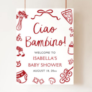 Rode Italiaanse Schattige Ciao Bambino Baby Shower Poster