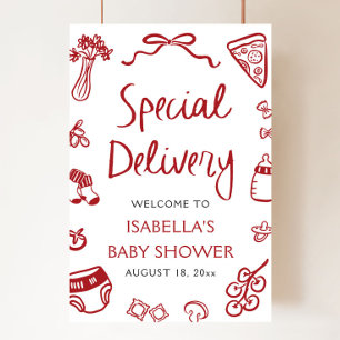 Rode Italiaanse Speciale Bezorging Baby Shower Wel Poster