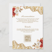 Rode Ivoor Bloem Gouden Kant QR Code Moslim Trouwd Kaart (Achterkant)
